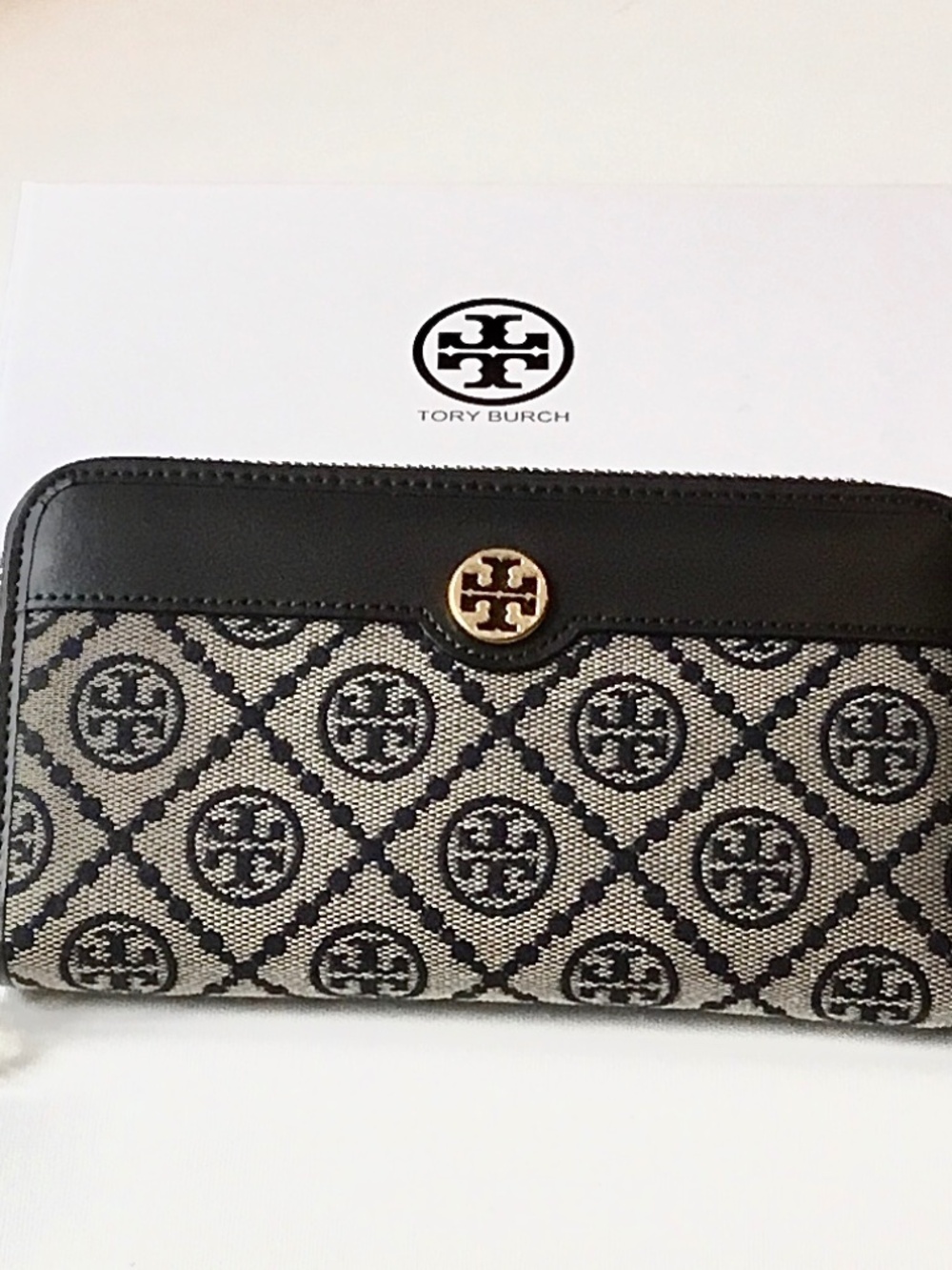 Tory Burch Monogram Jacquard ZIPAROUND Navy Color Long Wallet